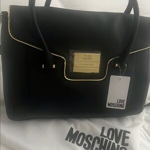 Love Moschino Black and Gold Satchel with Structured Design
